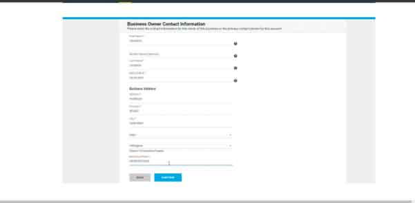 Owner contact info and click Continue