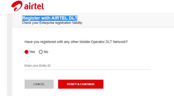 Register with AIRTEL DLT