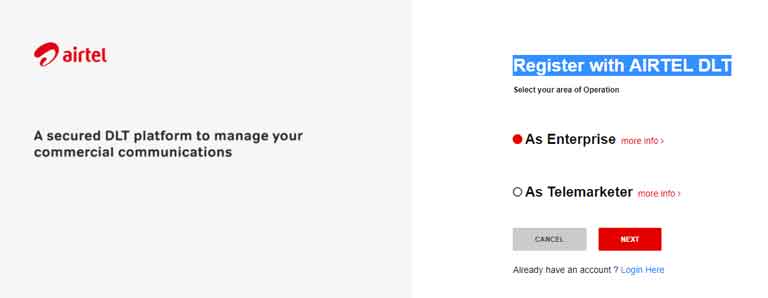 airtel Register with AIRTEL DLT