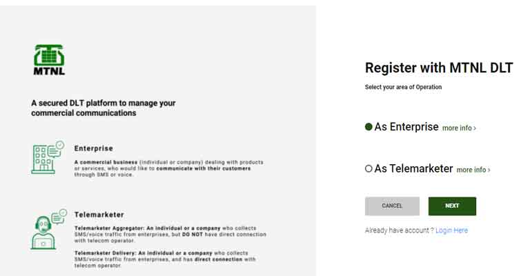 register with mtnl DLT KYC Document Type