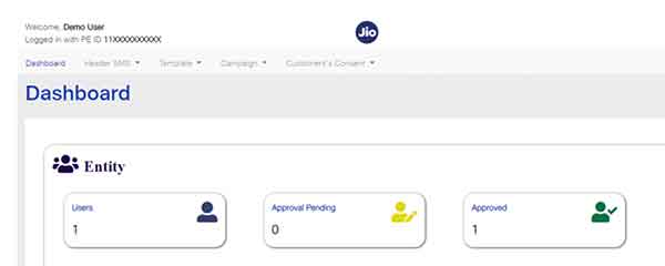 After logging to Jio DLT, you are going to get the following dashboard webpage.